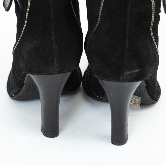 Black suede leather slouch boot heeled with stitching Hot In Hollywood 8.5 fall - Picture 9 of 14